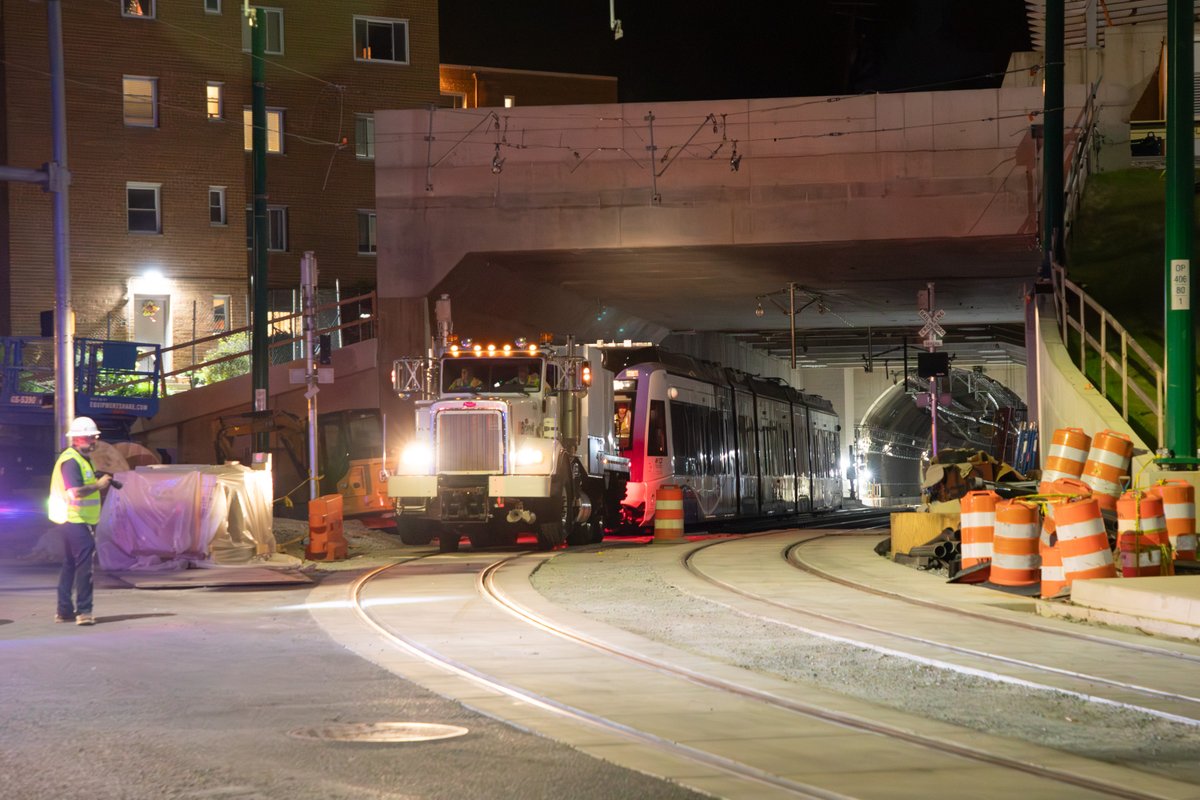 PurpleLineMD's tweet photo. Purple Line crews will begin Live Wire testing of light rail tracks and systems with a Light Rail Vehicle (LRV) between the Lyttonsville Operations and Maintenance Facility and Bethesda Station. 
For more information, visit here: https://t.co/cwIpu7wnCh. https://t.co/kfnuxrhQMH