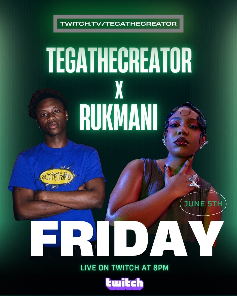 whereistega's tweet photo. Tega X RUKMANI 

TOMORROW 

ON TWITCH! https://t.co/tqpw0LfGft