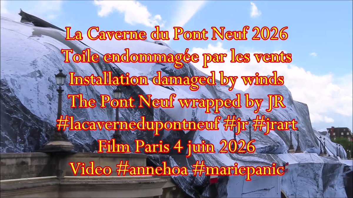 mariegendron's tweet photo. La Caverne du Pont-Neuf endommagée Paris 4 juin 2026 #mariepanic #lacavernedupontneuf #jr #nuitblanche #6juin * Toile endommagée par les vents * Installation damaged by winds + video youtube https://t.co/YE2eMJn3iY https://t.co/2bf1XpG8NJ