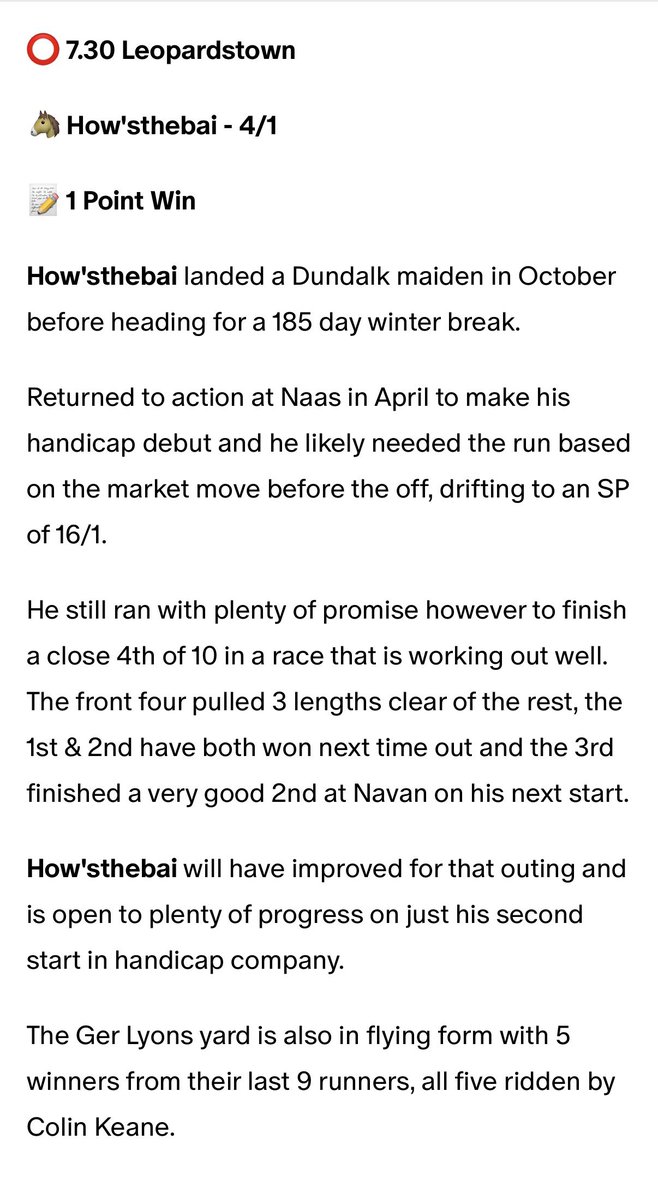FinnDogTips's tweet photo. 4/1 WINNER! 🚀

How'sthebai makes all under Colin Keane to land another winner for members! ✅ https://t.co/sMZ1ObhyyH