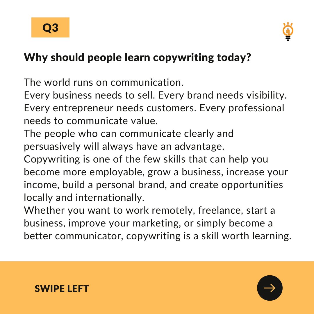 TheImovations's tweet photo. It's not.

It's about understanding people, influencing decisions, and communicating value.

That's why businesses pay well for it—and why we're excited about our upcoming Copywriting Training.

Stay tuned. ✍️ https://t.co/50bJa0eumH