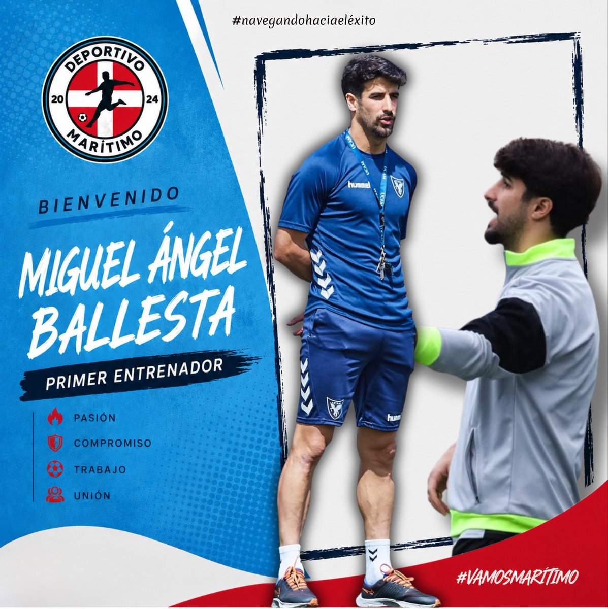 depmaritimo's tweet photo. OFICIAL| 

Bienvenido Miguel Ángel Ballesta ⚽️💪🏼 
@MiguelABallesta 

Se incorpora al Deportivo Marítimo como Primer Entrenador. 
Ilusión trabajo y compromiso para esta nueva temporada 🔵

Navegando hacia el éxito ✨
#tercerarfef #equipo #entrenador #ballesta https://t.co/rKKxf4w61h