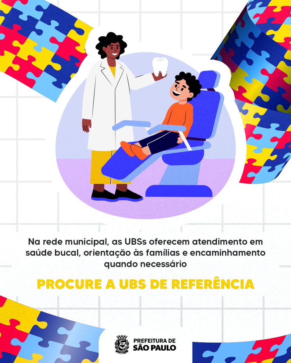saudeprefsp's tweet photo. 🦷 A saúde bucal em crianças com TEA pode trazer desafios no dia a dia, principalmente por questões sensoriais e dificuldades na rotina de escovação.

Com acolhimento, orientação e acompanhamento profissional, é possível tornar esse momento mais tranquilo e estimular mais autonomia para as crianças e suas famílias. 💙

As UBSs da rede municipal oferecem atendimento em saúde bucal e orientação às famílias.

#SaudePrefSP #TEA #Autismo #SaudeBucal #SaudePublica