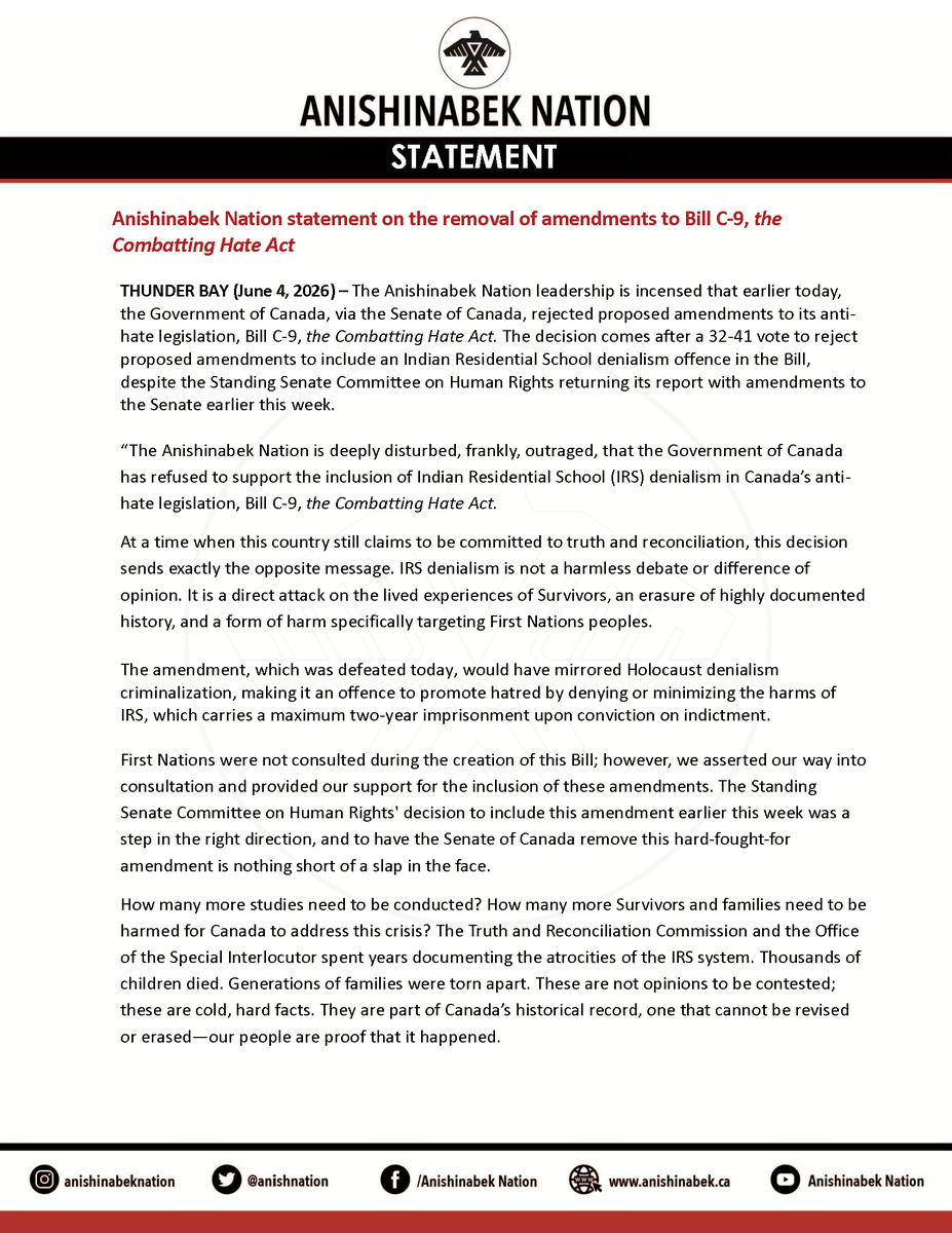 Anishinabek Nation statement on the removal of amendments to Bill C-9 ...