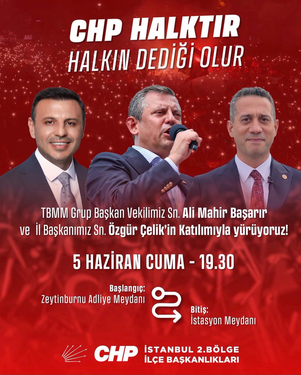 CHP_BEYOGLU's tweet photo. Değerli yol arkadaşlarımız,

CHP HALKTIR, HALKIN DEDİĞİ OLUR

TBMM Grup Başkanvekilimiz Sn. Ali Mahir Başarır ve İl Başkanımız Sn. Özgür Çelik’in katılımıyla gerçekleştirilecek yürüyüşe tüm üyelerimizi ve yurttaşlarımızı davet ediyoruz.

5 Haziran Cuma

Otobüs Kalkış:
Cemal Kamacı
18.00

Yürüyüş Başlangıcı:
       19:30 
Zeytinburnu Adliye Meydanı

Cenk Bleda Haşhaş
CHP Beyoğlu İlçe Başkanı