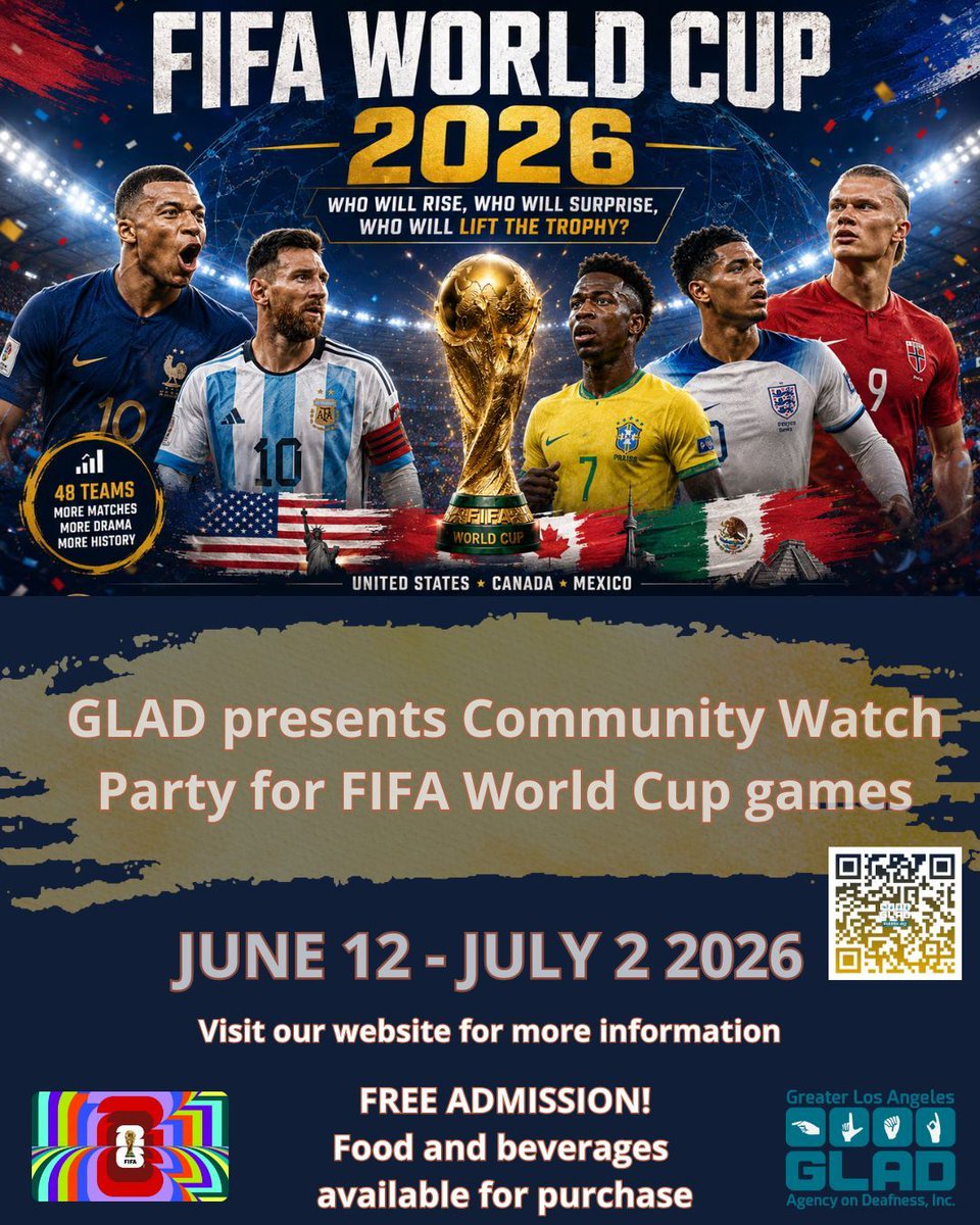 BGLADeaf's tweet photo. GLAD presents Community Watch Party for FIFA World Cup games at GLAD on the following dates and times.⚽ 🏆  https://t.co/fNsVBMDfQ1 https://t.co/bqOH7ZMqOM
