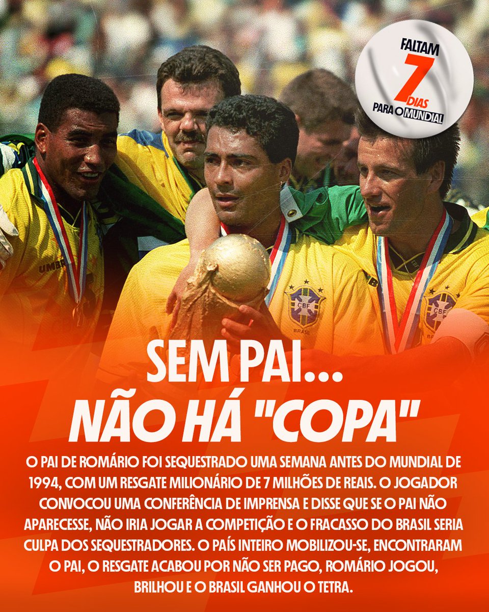 Betano_PT's tweet photo. Romário jogou, brilhou e levou o Brasil ao Tetra 🏆 🏆 🏆 🏆 

Faltam 7 dias para o Mundial! 😎 https://t.co/OOjCnvT6sI