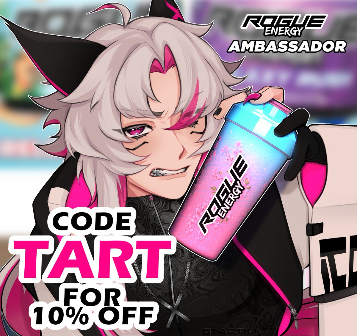 TARTKATT's tweet photo. 💙This Rogue Cat is an Ambassador at @TheRogueEnergy ?!
 
You can use code TART for 10% off your purchase!
 
The starter kits are perfect to try out new flavors 👀

#vtuber https://t.co/ZjACQIhqsb