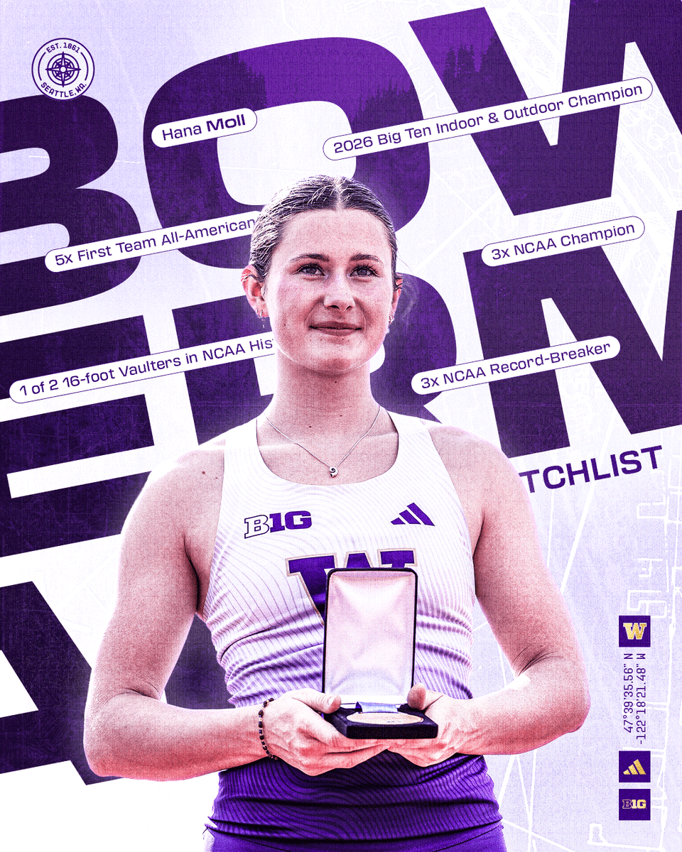 UWTrack's tweet photo. Hana Moll completes a full season on every @thebowerman Watch List ✔️

Can't wait to watch the NCAA finals in one week, where Hana is one of FOUR Huskies in the pole vault 👀

#PoleVaultU https://t.co/jEnioUw5Wh