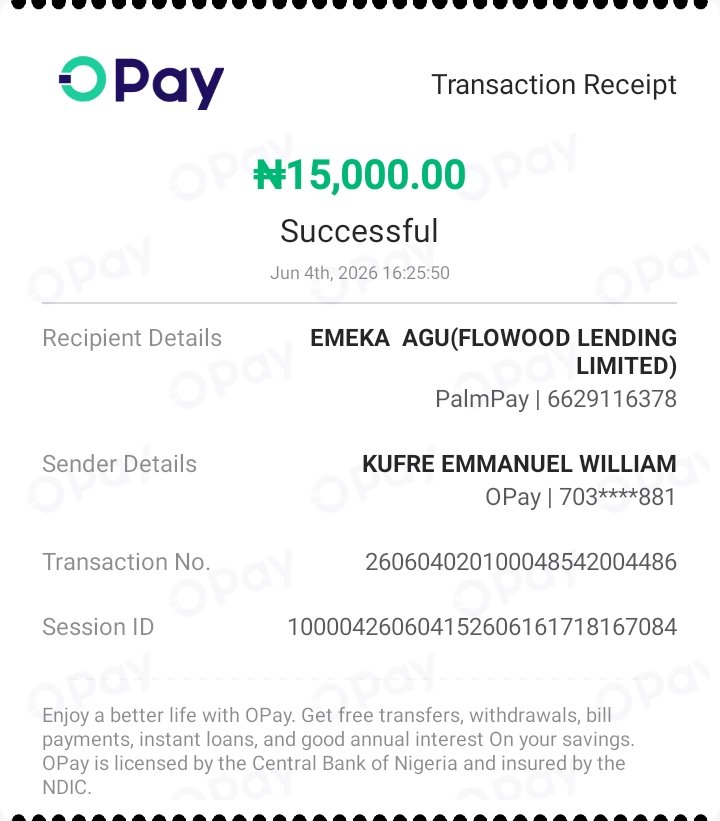 Raypac2's tweet photo. @Wizarab10 made a wrong transfer from my Opay to this  company @Flowood_  Lending Limited with the name Emeka Agu associated with it.  this company is a reputable money lending company located in Lagos that has about  3 money lending app like @cashrun . Please the money should be refund https://t.co/q9FtR6ANor