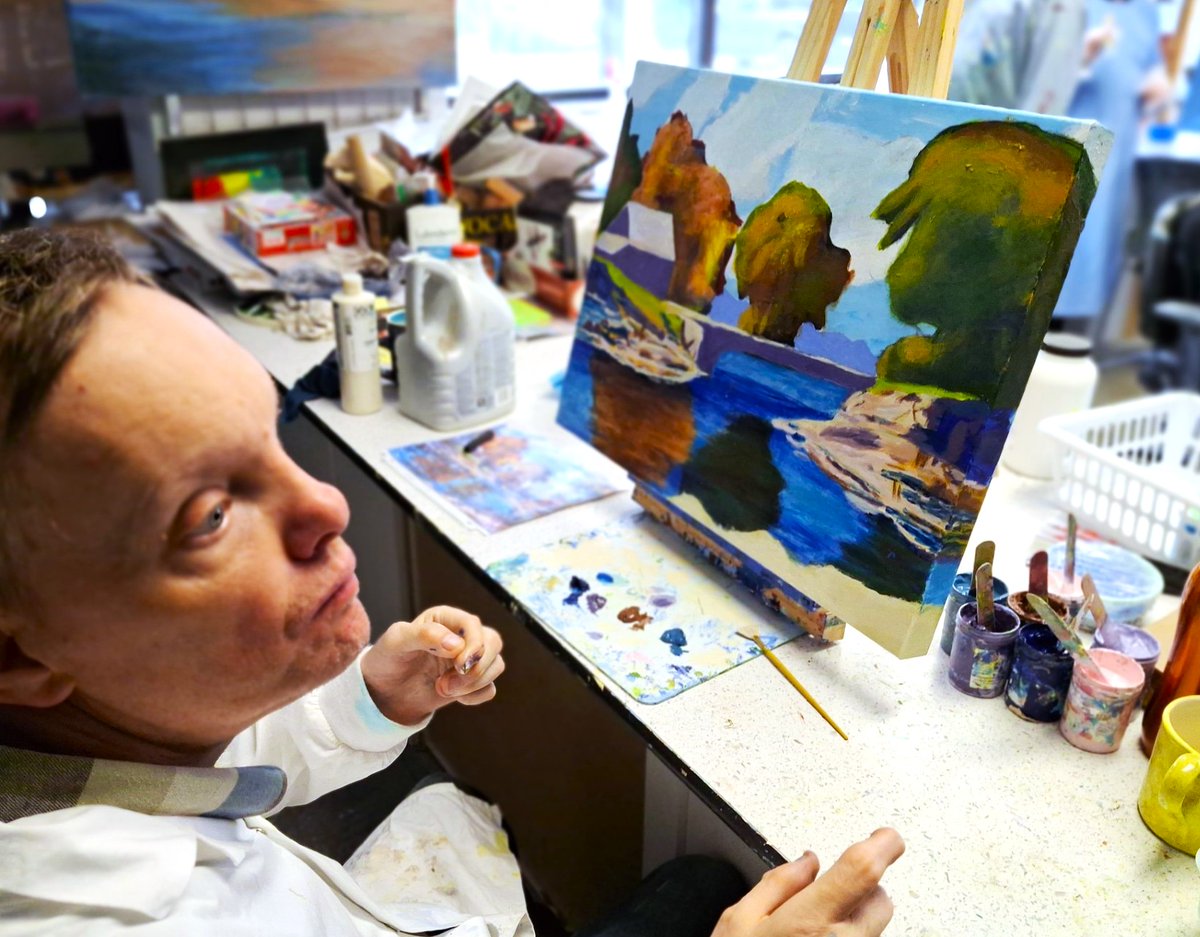 PotteryWorksCLS's tweet photo. A huge congratulations to James Lash whose latest painting has been chosen by the Inclusion Art Show Committee for this years show poster. The other members of the Collective are working hard developing their latest and starting new works. So many beautiful paintings coming soon! https://t.co/6cj9y13ehC