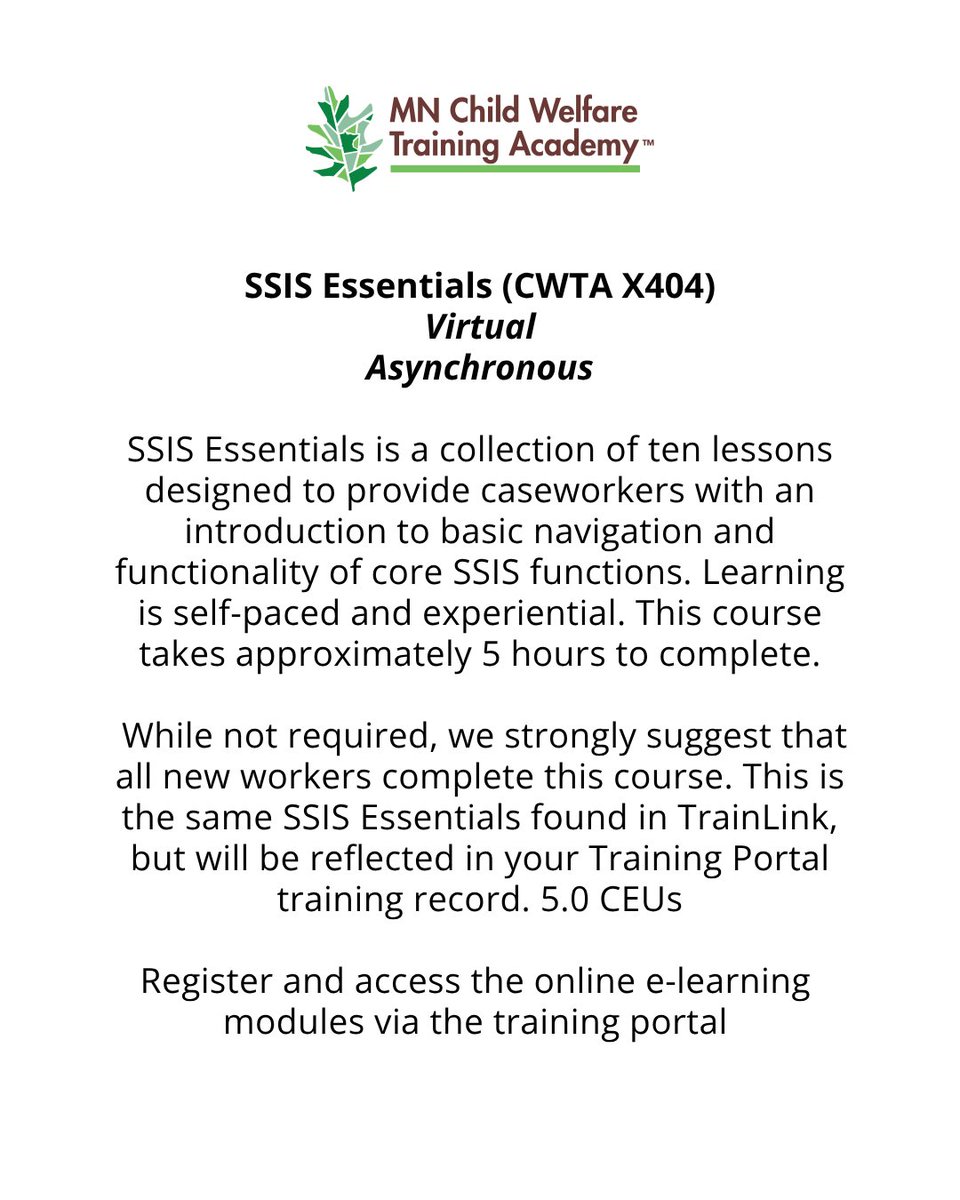 mncwta's tweet photo. Looking to learn more about how to use SSIS? Take our self paced asynchronous training through the training catalog and find other SSIS support resources within our trainings! https://t.co/zBXaTGSWiZ