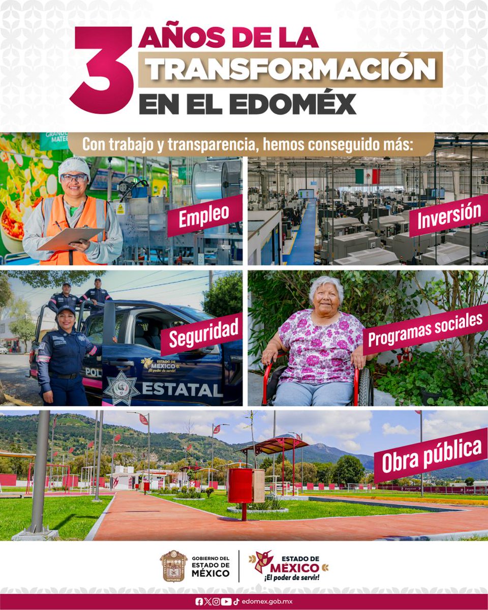 IDP_GEM's tweet photo. #3AñosTransformandoEdoMéx | Con trabajo y transparencia, el liderazgo de la Gobernadora @delfinagomeza y la decisión ciudadana han hecho posible más empleos, seguridad y desarrollo para todas y todos. #ElPoderDeServir https://t.co/h0l7wc7xC7