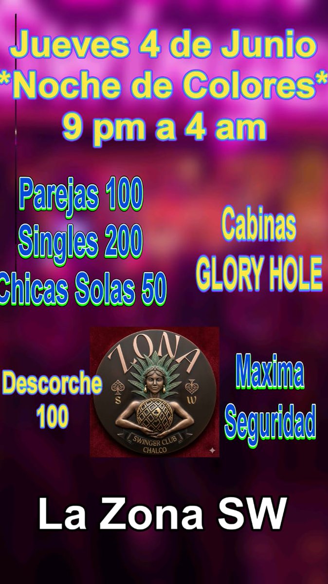LaZonaSwingerch's tweet photo. Los Esperamos este Jueves 4 de Junio en nuestra Noche de Colores 🌈 Festejando el Inicio del mes de la comunidad LGBT 😈🫶🏻✨ https://t.co/FwzAPC1t75