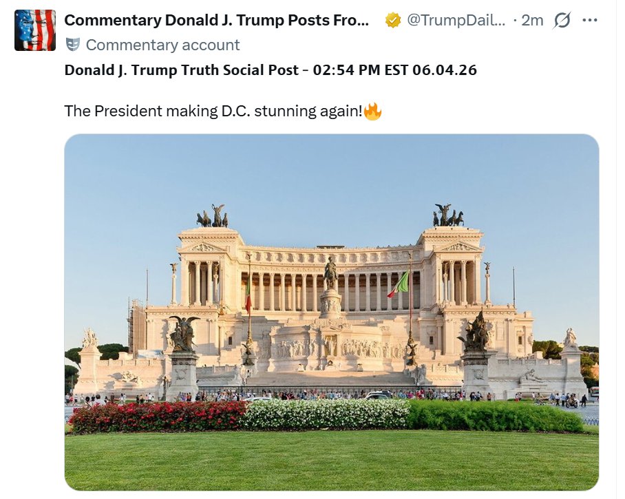 OKnox's tweet photo. Not DC. That's the "Vittoriano" in Rome, a monument to King Victor Emmanuel II and a regular backdrop for Mussolini's military parades. (The flowers in the foreground are red, white and green because: 🇮🇹). https://t.co/8SXXJtvetK