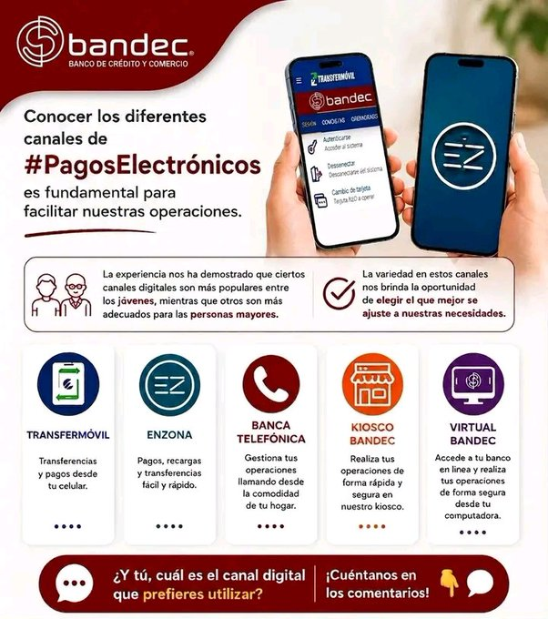 LimontaFrometa's tweet photo. 📱 #Transfermóvil y #ENZONA son las pasarelas de pago más conocidas
👉 Pero existen otros #CanalesDigitalesDePago, rápidos y seguros🔒
💡 Diversifique en la #Bancarización de las operaciones y haga más cómodo su día a día.
¡La #TransformaciónDigital está en tus manos! 👌 https://t.co/JI8XlSOsBE