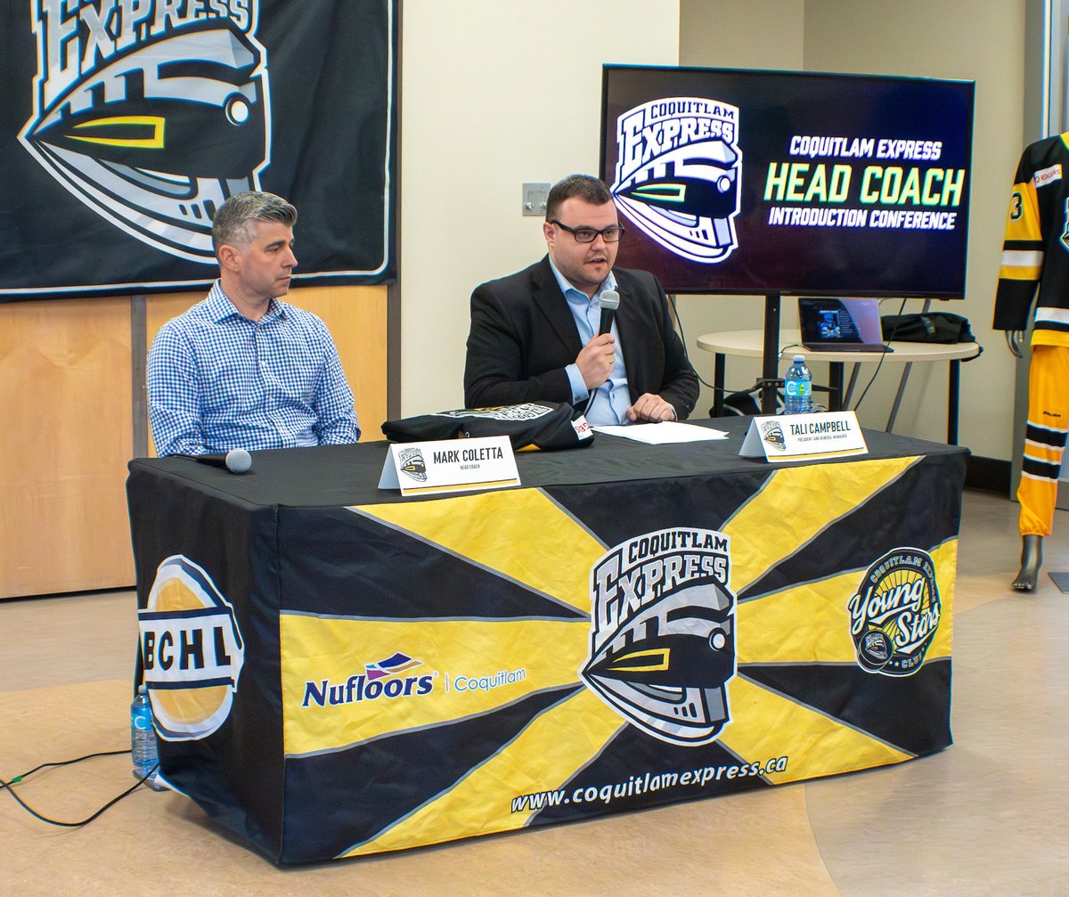 BCHLExpress's tweet photo. Welcome, Mark Coletta! 

Photos from this morning’s press conference introducing him as the Coquitlam Express’ new Head Coach. https://t.co/BICKWLaiXw