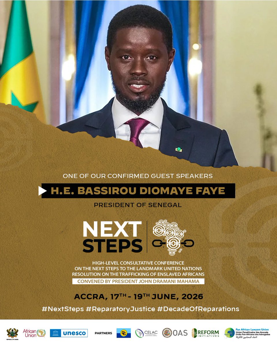 S_OkudzetoAblak's tweet photo. The President of Senegal is one of our confirmed esteemed speakers at the Next Steps Conference on Reparatory Justice being hosted by President Mahama. https://t.co/t72hVKJO7X