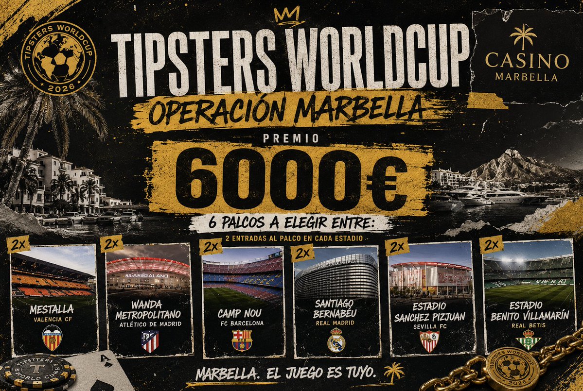 TipsterWorldcup's tweet photo. 🚨HERE WE GO | Empieza el mundial de fútbol y la segunda edicion de @TipsterWorldcup 

Este lunes 8 de junio a las 21:00 estaremos en directo a través de esta cuenta anunciando los 48 tipsters que participarán.   

6000€ en premios. 
6 palcos de primera. 
Y más...🤯 👇

❗️No importa que no seas tipster, sorteo libre para todo el mundo.   

🚨Revienta este tuit porque por la cara te puedes llevar un buen dinero y vivir un partidazo de primera división desde el palco, una experiencia inolvidable.