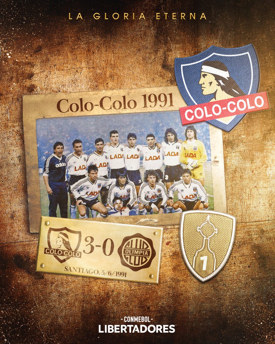 Libertadores's tweet photo. 🖤🤍🇨🇱 ¡Un día histórico para @ColoColo! El 5 de junio de 1991 conquistó la CONMEBOL #Libertadores

🏆  #GloriaEterna https://t.co/nnemkNhMoo