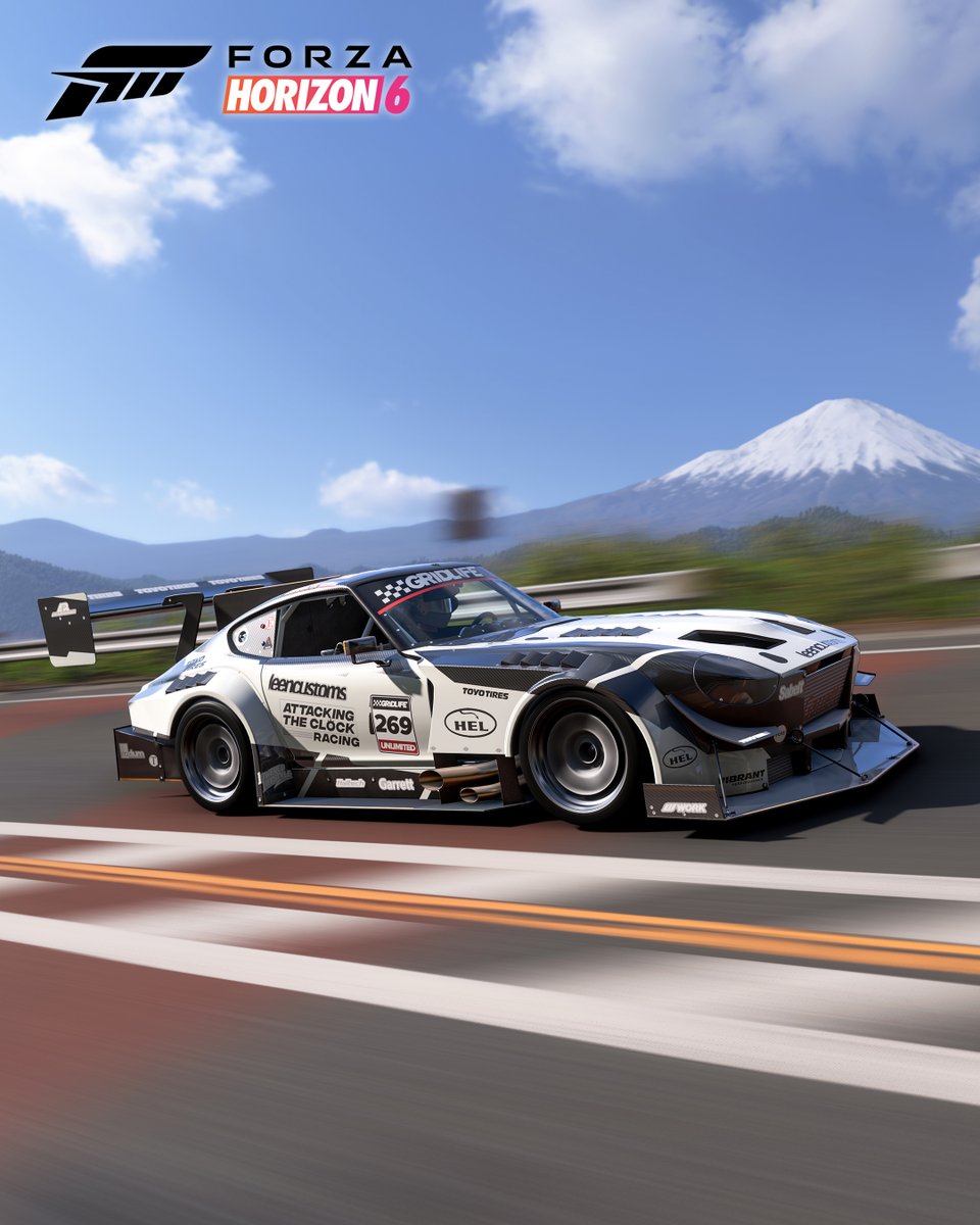 ForzaHorizon's tweet photo. The 1972 Datsun #269 Attacking the Clock Racing 240Z ‘All Carbon Hill Climb Beast’ can finish a drag race faster than you can say its name.

Available now with Car Pass! https://t.co/qKAQnTZcc5