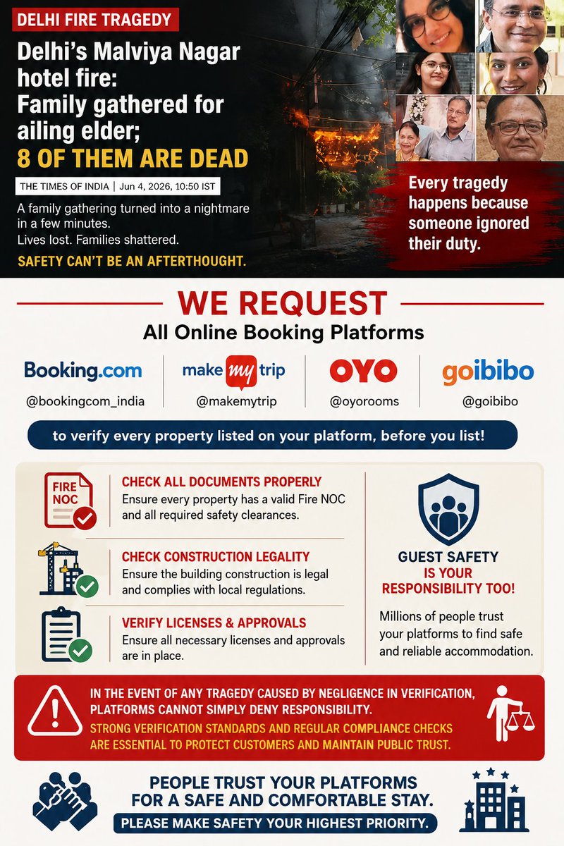 AnujkRam4's tweet photo. #Delhi #Hotel #fire #tragedy @oyorooms @makemytrip @trivago @goibibo @Cleartrip @Skyscanner @agoda please look after our safety. https://t.co/WbjGaiYSPJ