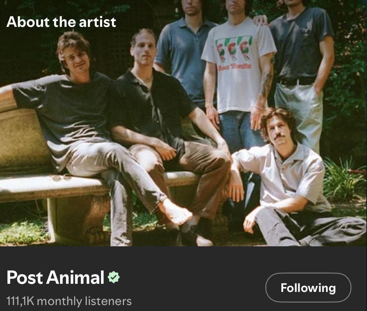 postanicrave's tweet photo. Jake Hirshland can make a new manifestation because Post Animal has hit angel numbers on Spotify! https://t.co/qoEvQ63Vxw