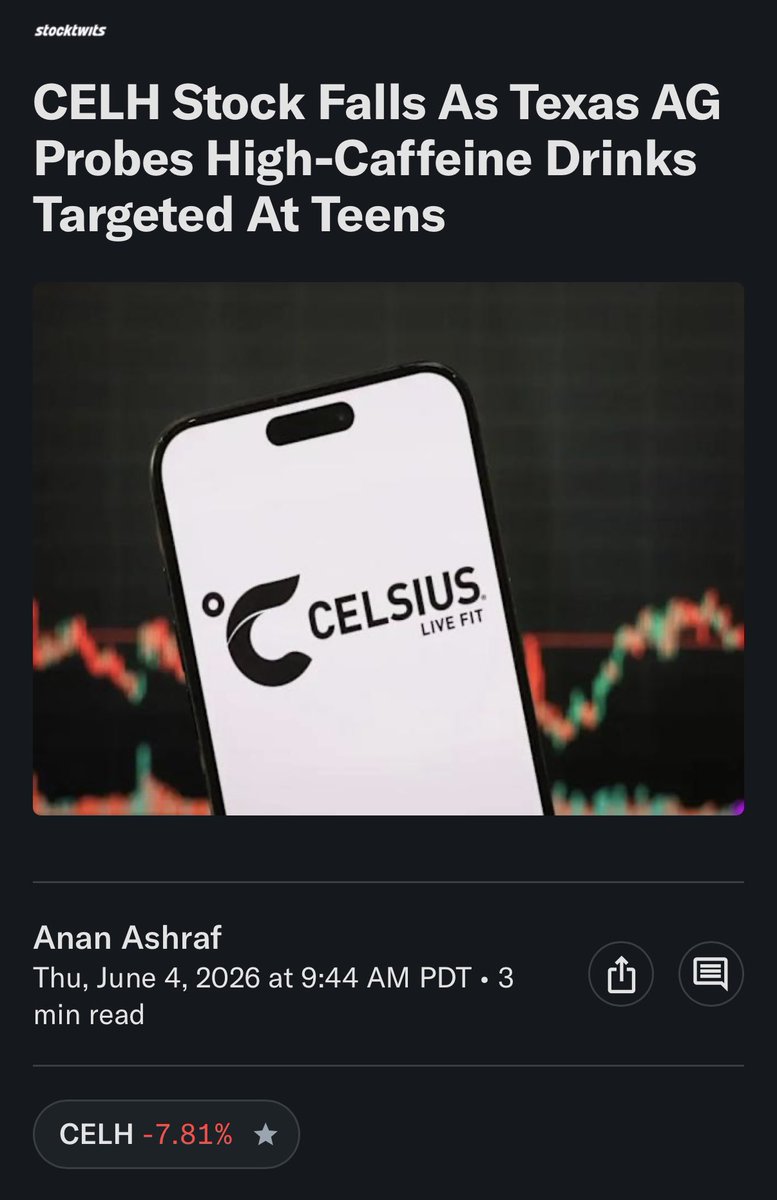 CompoundCurious's tweet photo. How serious is this news for $CELH investors? https://t.co/ZSFYihr62V