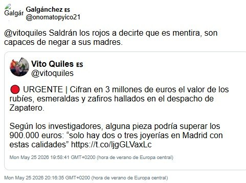 JulianMaciasT's tweet photo. El 29 de mayo era GalGánchez y difundía un bulo replicado por Vito Quiles. Se ve que es un fan tanto de Vito como de su jefe Javier Negre. https://t.co/NLJWiCBIWB