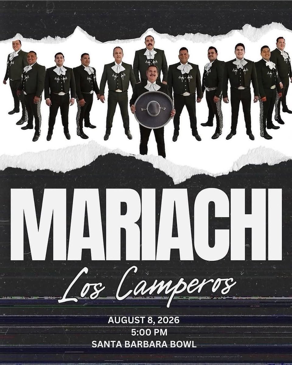 MLCamperos's tweet photo. Grammy-winning. Trailblazing. Timeless.
Mariachi Los Camperos isn’t just music—it’s history in motion.

Tickets available in person at the Santa Barbara Bowl box office or online at https://t.co/Z9JobO8d7R.
¡Que viva el mariachi! 
#llegaronloscamperos #mariachiloscamperos https://t.co/ryeq12Rohe