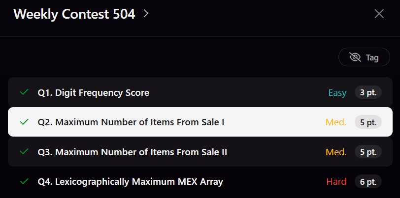 ZodiacZ408's tweet photo. Upsolved the entire Weekly LeetCode Contest 504!

B &amp; C were brutal, spent nearly an hour on them. Also solved a CF 2000, its 1500 version, a friend's 1400 query, POTD and its hard version.

Sleeping peacefully tonight. Good Night! 

#LeetCode #Codeforces #CompetitiveProgramming https://t.co/MBrck5PnHr