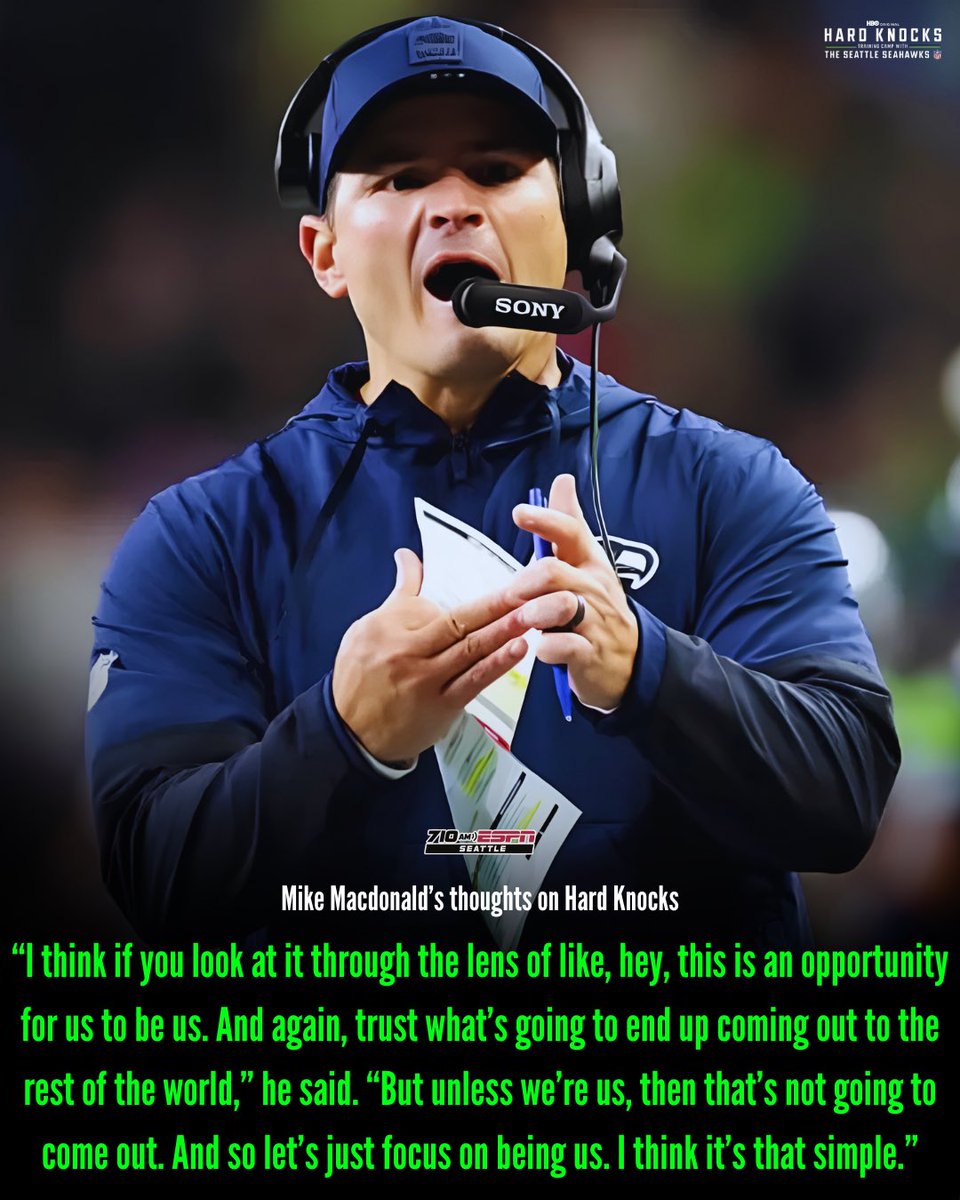 12ASONE24's tweet photo. Mike Macdonald’s thoughts on having the HBO show Hard Knocks coming to Seattle

#Seahawks #GoHawks #NFL https://t.co/cdsobU1agE