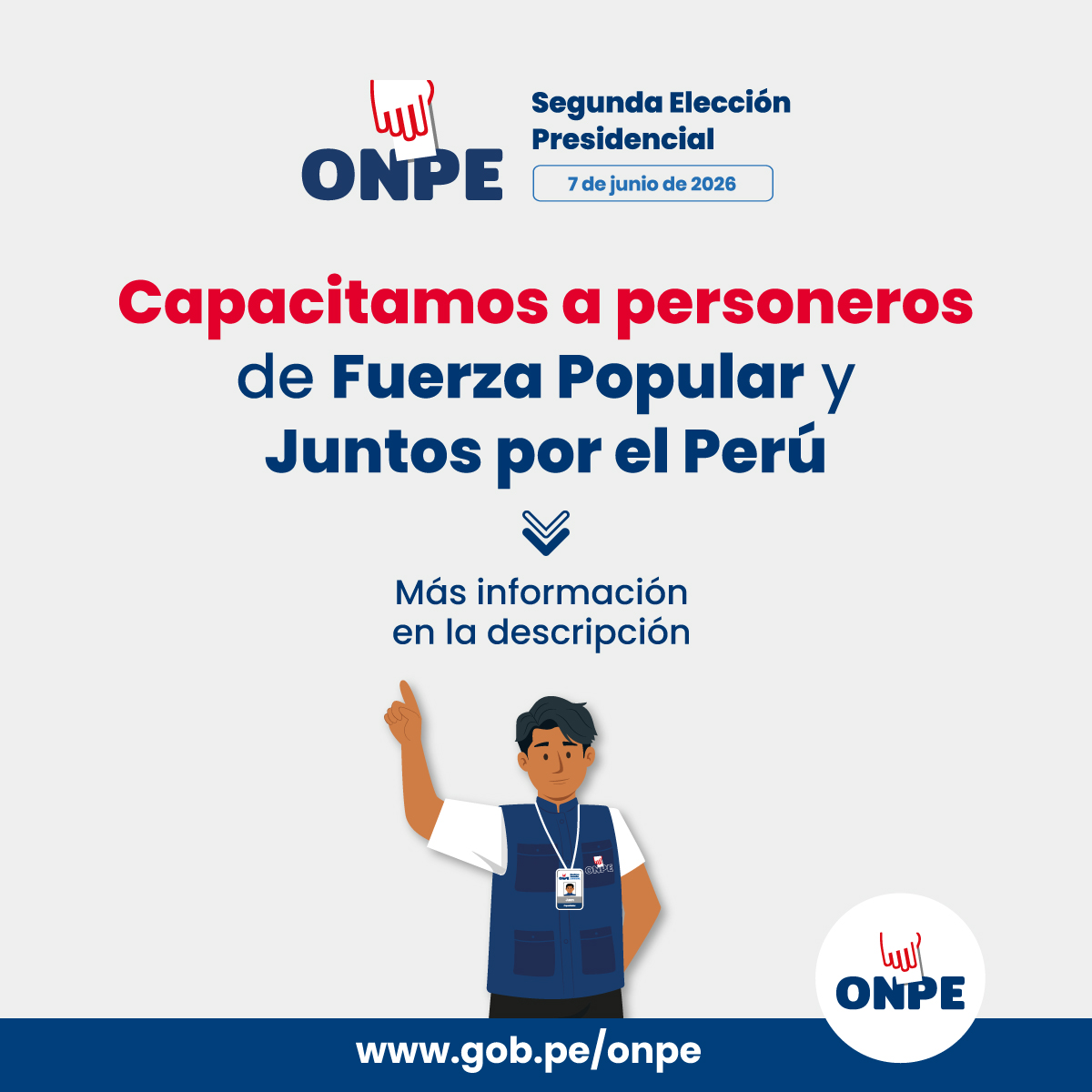 ONPE_oficial's tweet photo. #ONPEinforma | 📣 Capacitamos de manera presencial y virtual a los personeros de Fuerza Popular y Juntos por el Perú para el ejercicio de sus funciones durante la segunda elección presidencial.

Más información 👉https://t.co/vEpSOVejtP

#SEP2026 https://t.co/5hWtcluOKD