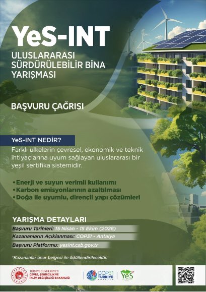 TC_MiamiBK's tweet photo. Uluslararası Sürdürülebilir Yeşil Bina Yarışması başvuruları başlamıştır.  Başvurular, 15 Ekim 2026 tarihine kadar https://t.co/TKqYA96gWB platformu üzerinden kabul edilecektir.  Ödül kazanan projeler Antalya’da düzenlenecek COP31 kapsamında sergilenecektir. https://t.co/xkoOdtWzut