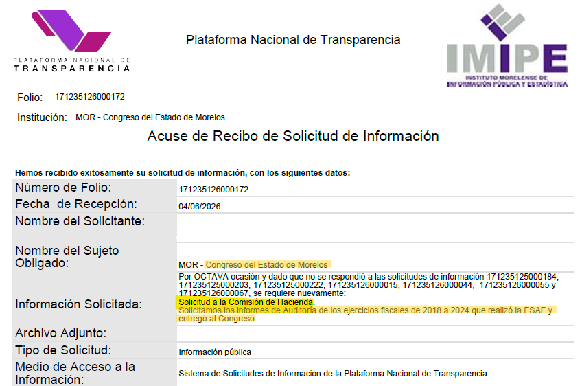 RindeCuentasMor's tweet photo. 🕰️⌛️ 8 meses, 8 solicitudes y la Diputada Andrea Gordillo (PAN) @AndyGordillo_ , Presidenta de la Comisión de Hacienda del @MorelosCongreso NO responde solicitudes sobre los informes de resultados de la @ESAF_Morelos 
La información es pública (Art. 38 Ley de Fiscalización y Rendición de Cuentas)