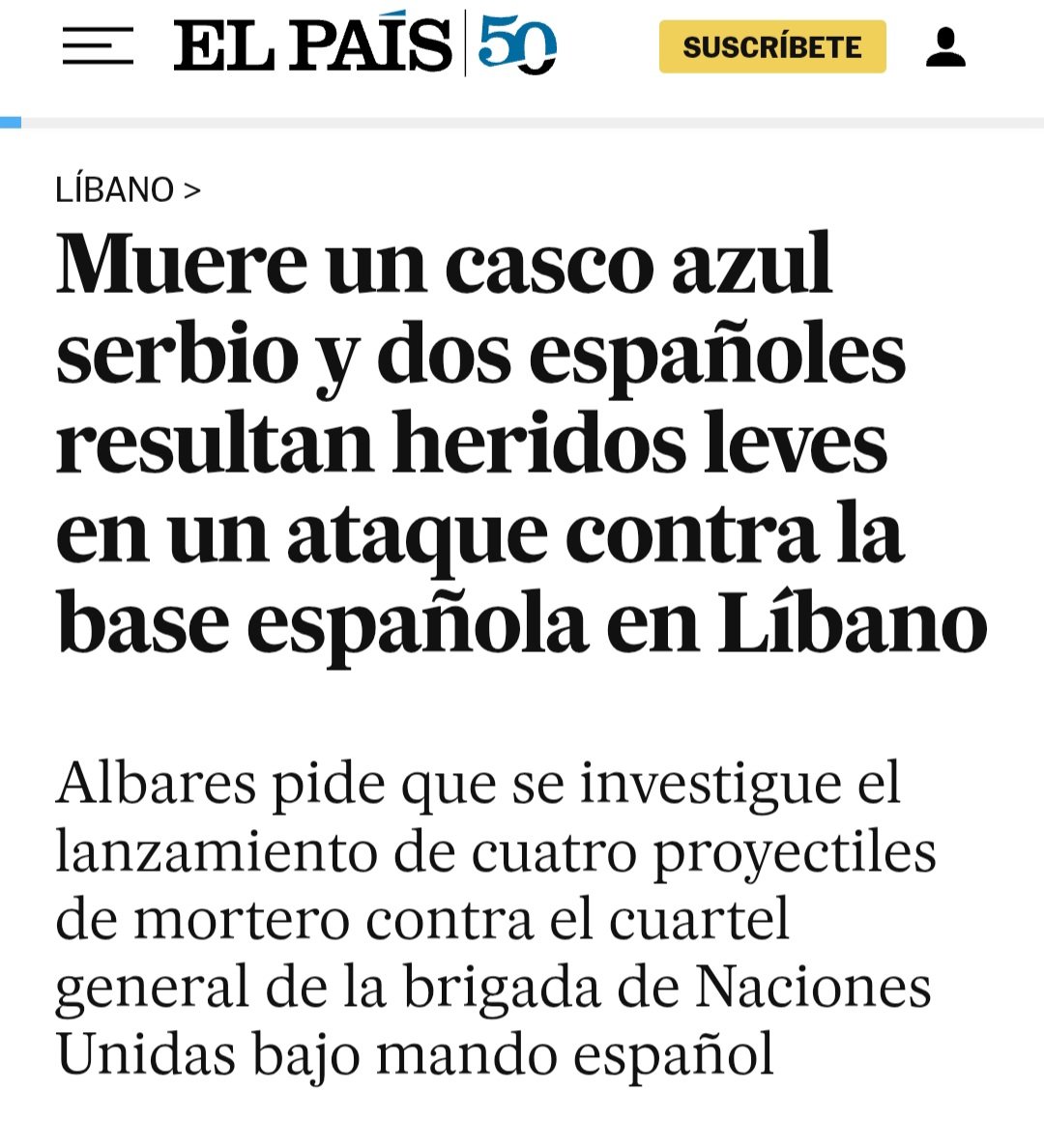 danilerer's tweet photo. Ay, ay  ay, los medios españoles y su contorsionismo desinformador.

Un ataque con morteros de Hezbolláh impactó un puesto de la UNIFIL en el sur del Líbano, asesinando a un soldado.

@el_pais y @abc_es no señalan a la organización terrorista y dicen que el soldado "murió" 😱😱 https://t.co/nWoDKUUUzC