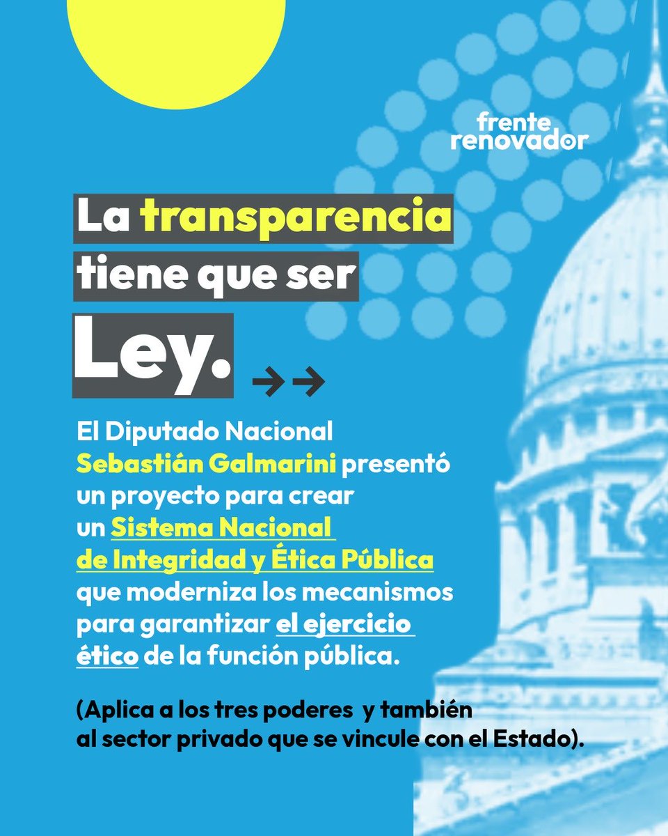 FrenteRenovador's tweet photo. Nos comprometemos con un nuevo modelo de Estado. Con reglas nuevas, más eficaz y con más mecanismos de control de los tres poderes y de las empresas que hacen negocios en el ámbito público. 

Toda la información que genera el Estado es pública. Nos pertenece a todos y tenemos derecho a saber en qué se gasta la plata de nuestros impuestos.