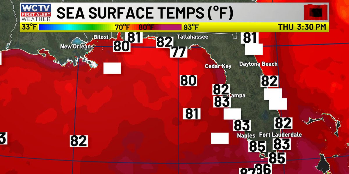 WCTVFirstAlert's tweet photo. Here are current water temperatures in the Gulf. #FLwx https://t.co/Lo4V02ANVW