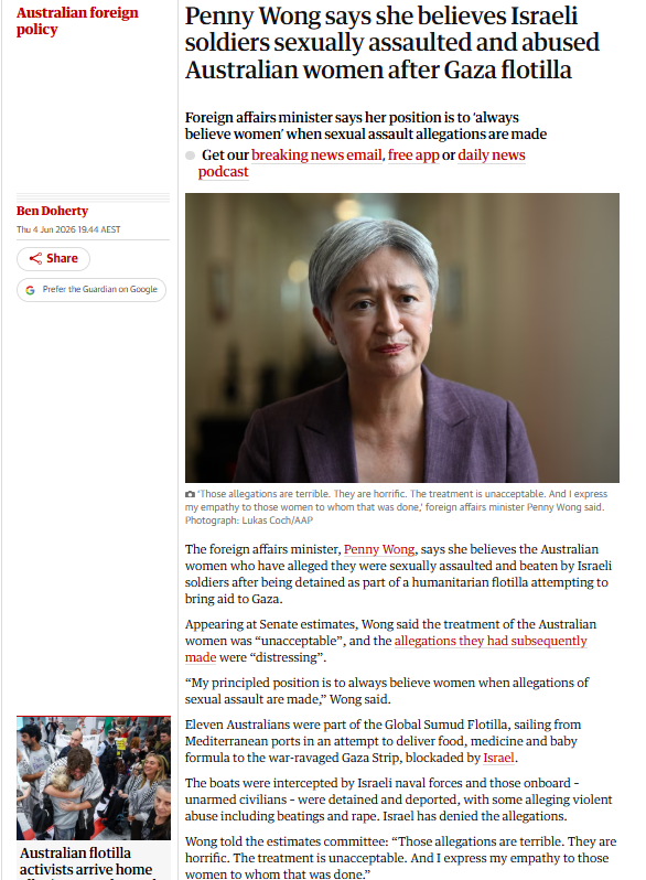 JonesHowDareYou's tweet photo. “Those allegations are terrible. They are horrific. The treatment is unacceptable. And I express my empathy to those women to whom that was done.”

Genocide is terrible, @SenatorWong. Genocide is horrific and unacceptable. And your SILENCE and INACTION make you complicit. https://t.co/iDrXjrEn5Z