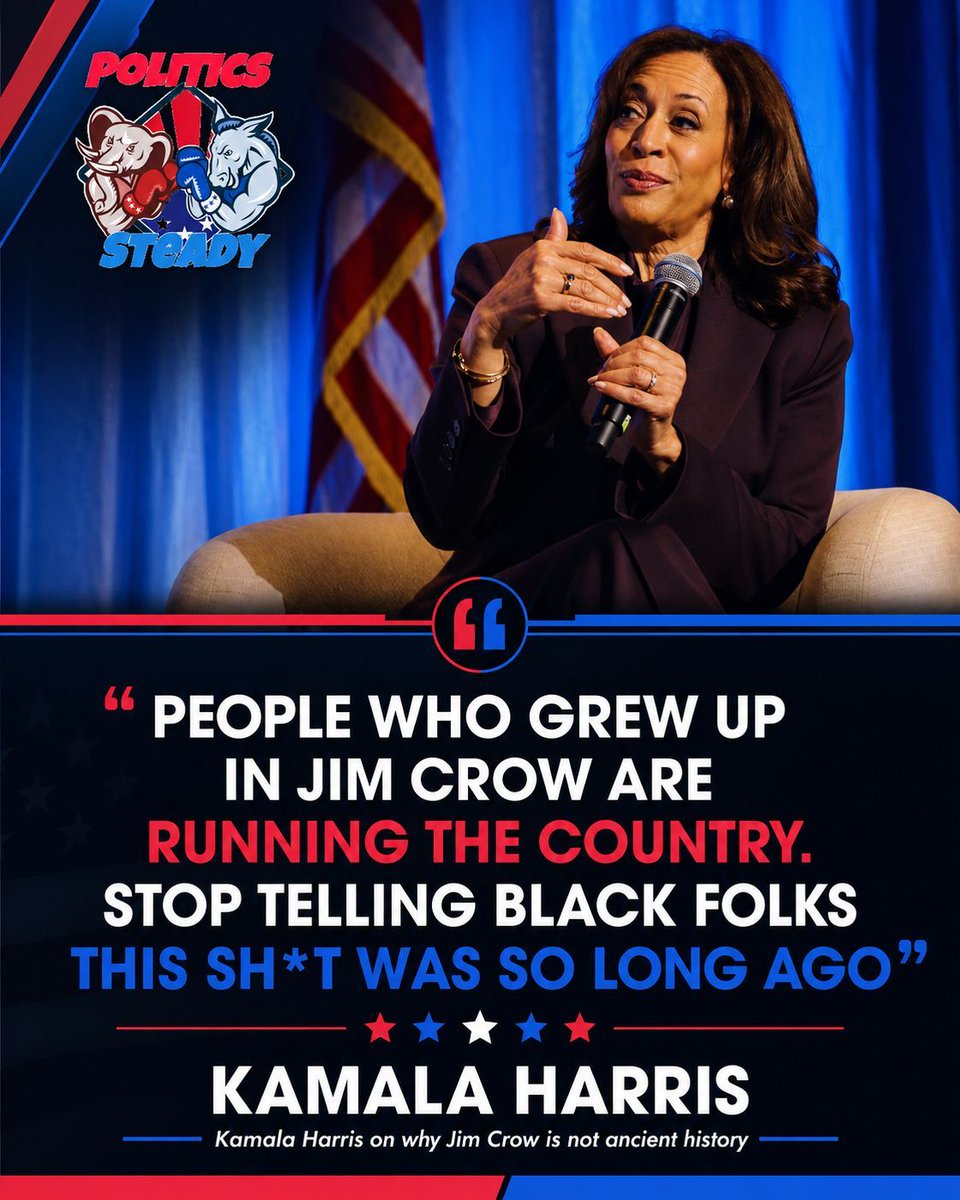 PoliticsSteady's tweet photo. Kamala Harris is pushing back on the idea that Jim Crow is ancient history. https://t.co/ahuEwB8PxD