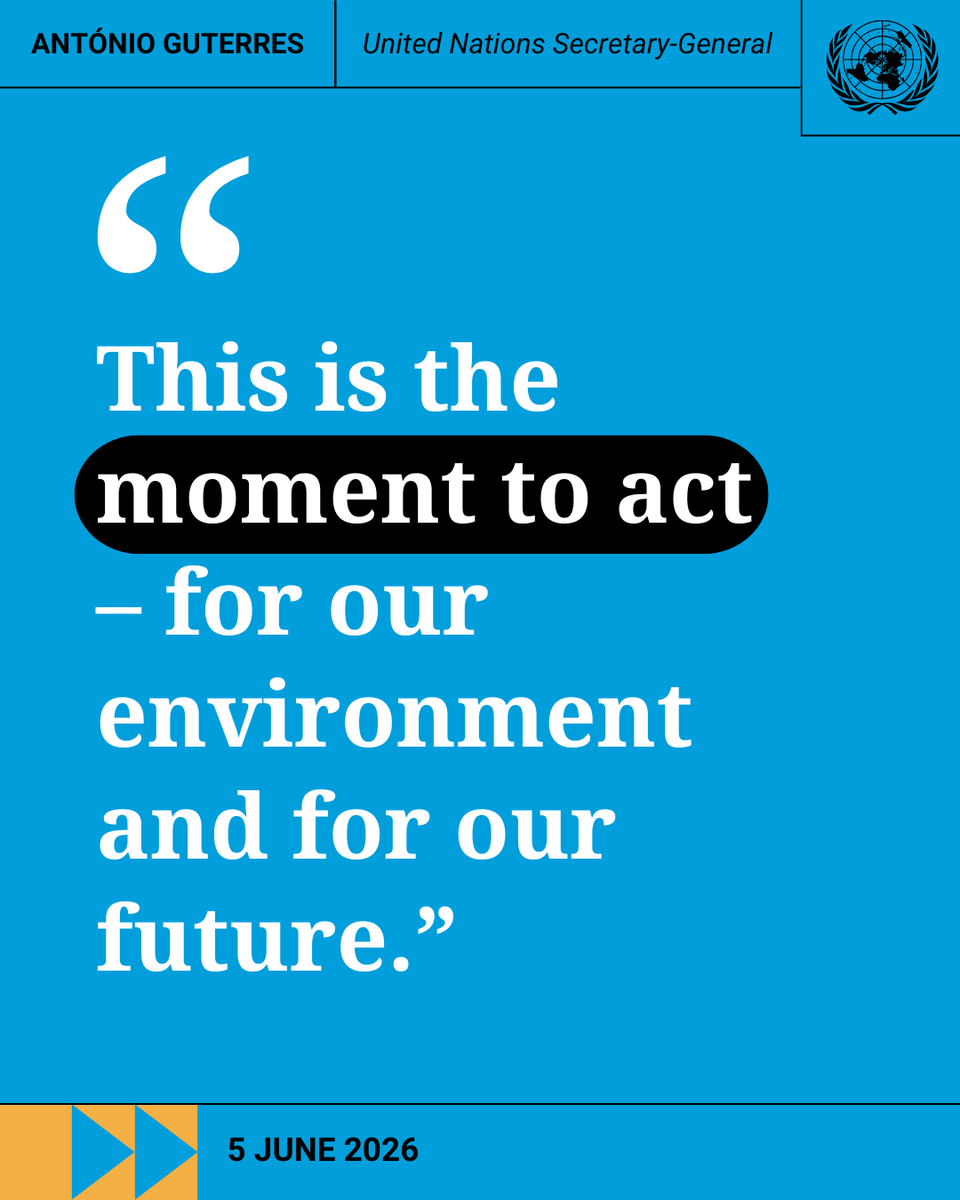 UN's tweet photo. “This is the moment to act —for our environment &amp; for our future.”

On #WorldEnvironmentDay, @antonioguterres renews his call for urgent #ClimateAction.

https://t.co/YoqVVHoKt1 https://t.co/w8h9WFeJBn