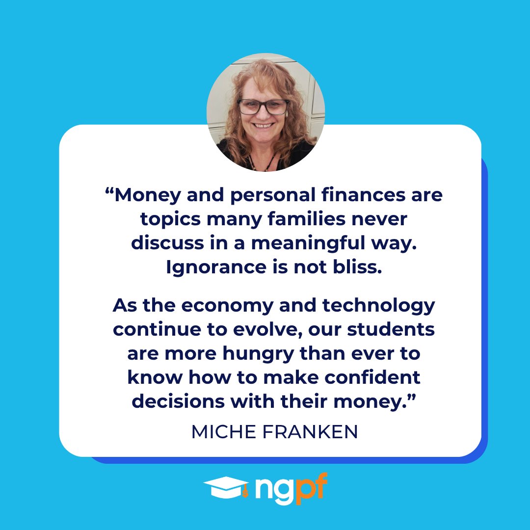 NextGenPF's tweet photo. 🌟Educator Spotlight🌟Miche Franken is the Personal Financial Literacy Coordinator for @GCSchoolsNC, North Carolina's third-largest district. 
A 24-year teaching veteran who's been leading personal finance instruction since 2016, learn more about Miche: https://t.co/Wl6xBWnLbU https://t.co/OiByztNrmo