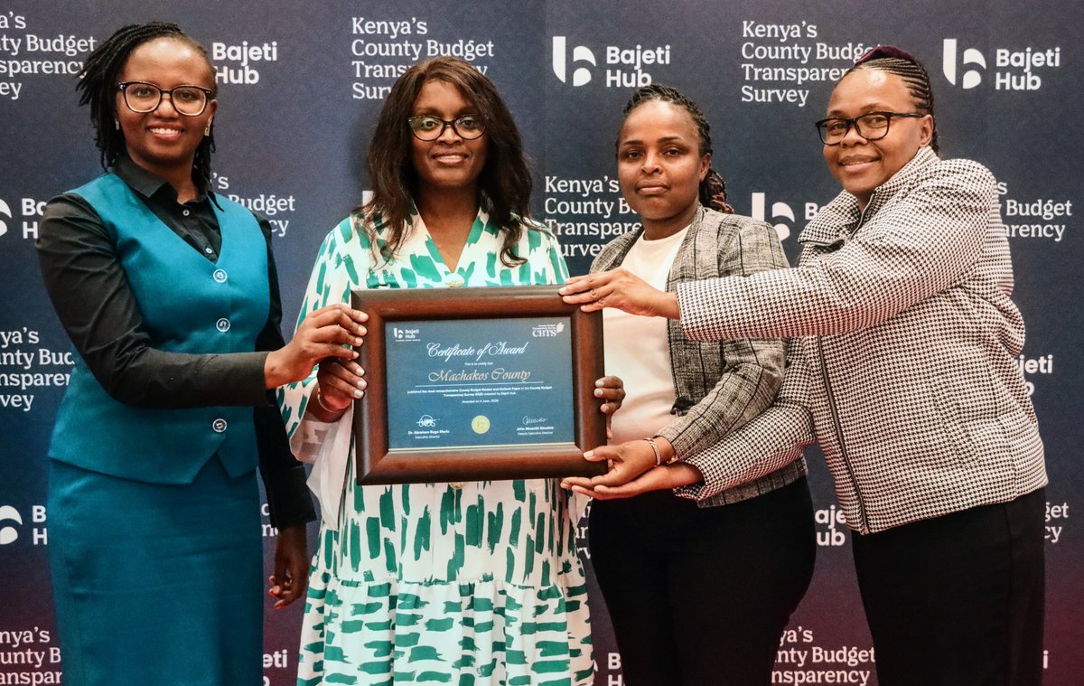 Wavinya_Ndeti's tweet photo. Machakos County has been recognized by Bajeti Hub for its commitment to transparency, accountability, and sound public financial management.

The county has been ranked 9th nationally among Kenya's top-performing counties in the 2025 County Budget Transparency Survey and attained a 100% score in the 2023/2024 County Budget Review and Outlook Paper, earning recognition for publishing the most comprehensive County Budget Review and Outlook Paper.

This achievement reflects our dedication to open governance, prudent use of public resources, and meaningful public participation in development. It is a testament to the collective efforts of our staff, stakeholders, and residents who continue to support our vision for a transparent, accountable, and citizen-centered county government.

I thank Bajeti Hub for this recognition and reaffirm our commitment to ensuring that every public resource delivers value to our citizens through improved service delivery and sustainable development.