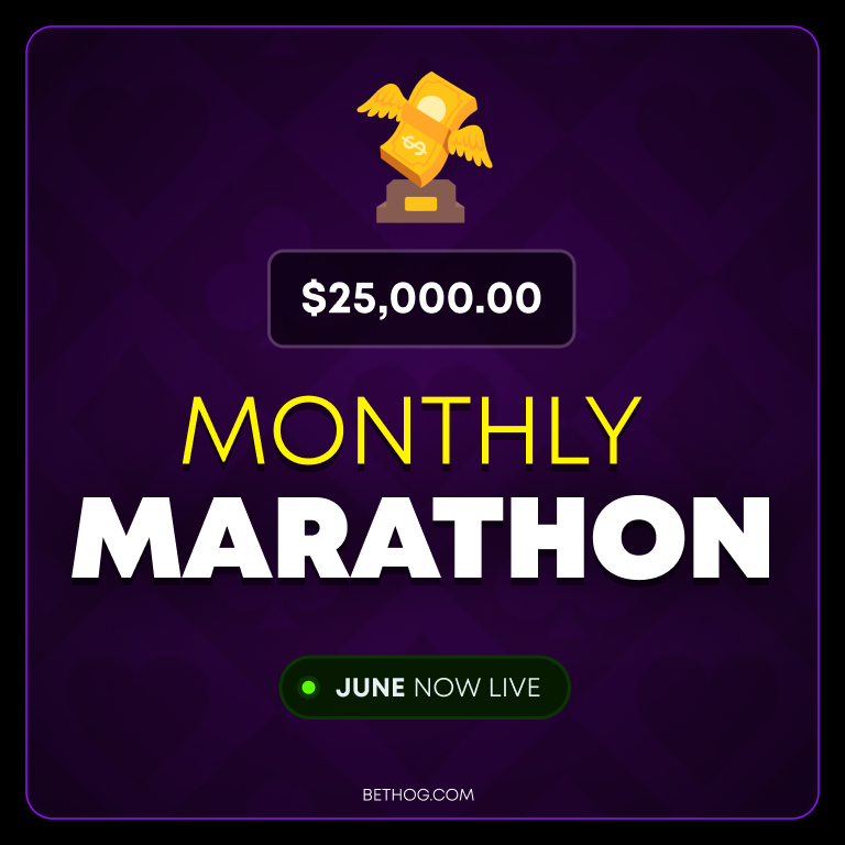 BetHog's tweet photo. The BetHog Monthly Marathon is LIVE! 🏁

$25,000 Prize Pool:

🥇 $10,000
🥈 $6,000
🥉 $4,000

🎯 Prizes paid all the way down to 15th place.

Earn 1 point for every $1 wagered on Slots, Live Casino, and Originals.

Race ends June 30.

Click the link below for full details! 👇 https://t.co/n06gXPZUWK