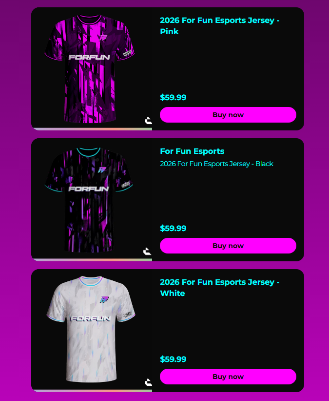 FFunEsports's tweet photo. Want to be dripped out like our players &amp; rep For Fun?! Click the link in our bio to get your own custom jersey. 

Don't forget to use code "FORFUN" at check out. 😉

#Just4Fun https://t.co/RUKgjgSFvk