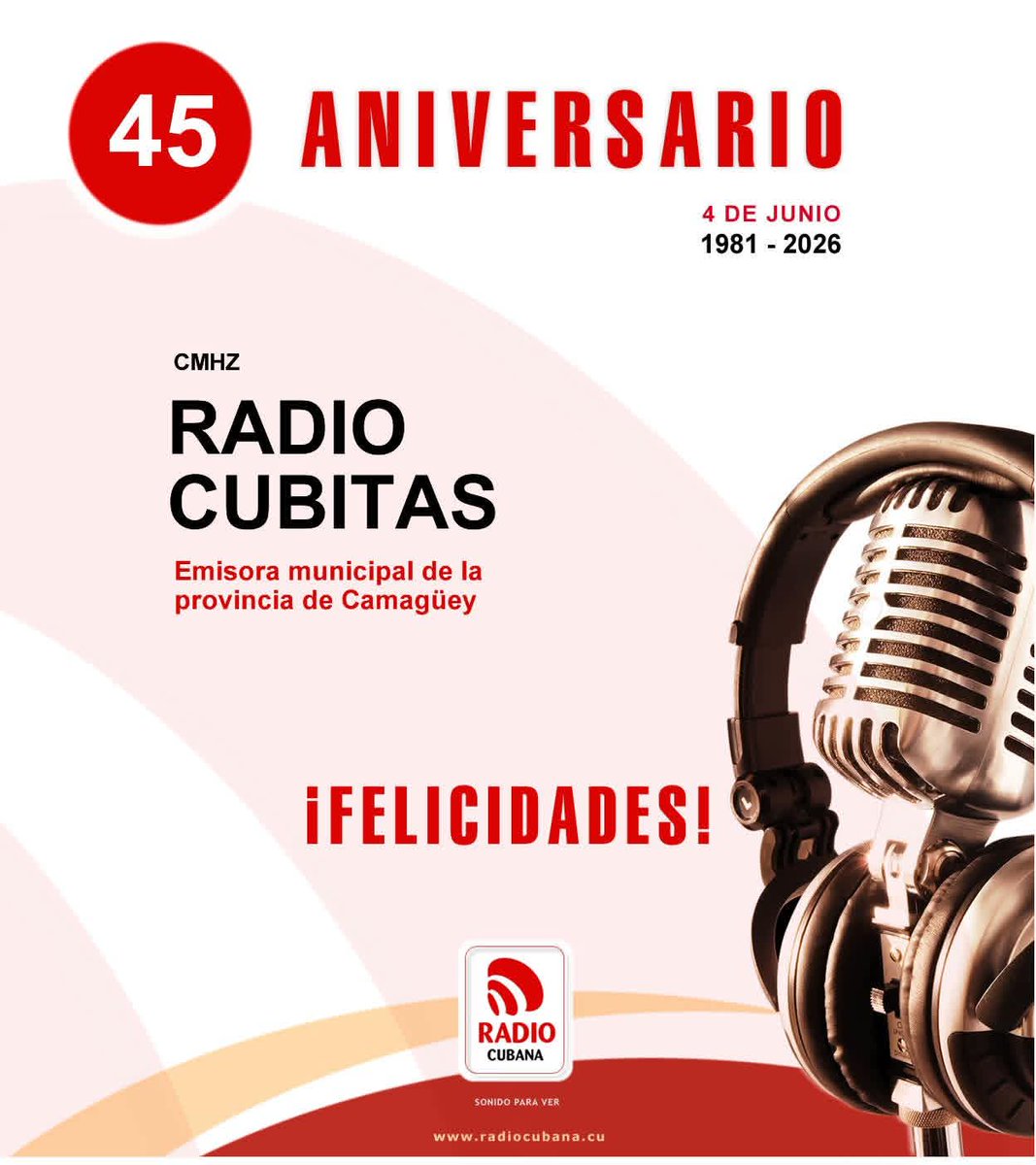 LeonMayedo's tweet photo. En #Camagüey de aniversario 45 la emisora Radio Cubitas, fundada el 4 de junio de 1981. Felicitaciones por la sostenida labor en la promoción de la cultura, la educación y la identidad del municipio camagüeyano. 
#SonidoParaVer https://t.co/IXsYr66rbv