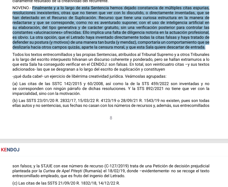 emartinest's tweet photo. Otro abogado (esta vez laboralista) cazado usando IA (STSJ de Galicia 26/05/2026). Abre una pieza por mala fe procesal y falta de diligencia por el uso sin verificar de IA en un recurso. 

https://t.co/x8B8nc3CBM https://t.co/zzMT0puSsI