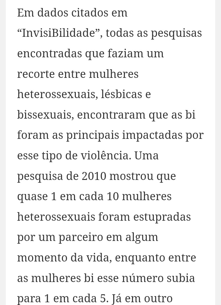 BRASILESTAT's tweet photo. É sempre "bifobia não existe" mas são as mulheres bi que tem maior risco de passar por algum tipo de violência sexual entre TODAS as sexualidades. Foram os homens bi, em especial, que foram NEGADOS de abrigo pela comunidade LGBT e pela heteronormatividade na epidemia da AIDs https://t.co/FpBRLjyzhh