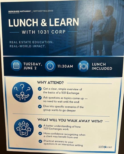 1031CORP's tweet photo. A great Lunch &amp; Learn with Berkshire Hathaway HomeServices Northwest Real Estate! Thanks to everyone who joined our Oregon Branch Manager Jen Edmondson to learn more about 1031 Exchanges.

#1031CORP #1031Exchange https://t.co/Mt186cVpWE