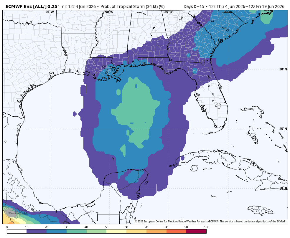 spann's tweet photo. TROPICS: The weather is calm across the Atlantic basin and tropical storm formation is not expected over the next seven days.

We do note the European global model is showing some signal of a potential tropical system in the Gulf in 10-15 days. This is simply something to watch for now, probabilities are only in the 30-40 percent range at this point.

Most early season systems are mainly big rain makers, not dangerous hurricanes. We will watch for model trends.